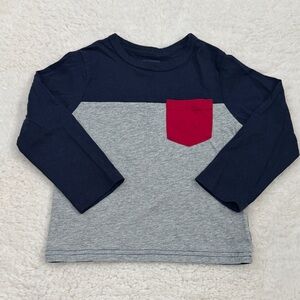 The Children's Place Blue and Gray Long Sleeve Tee with Red Pocket